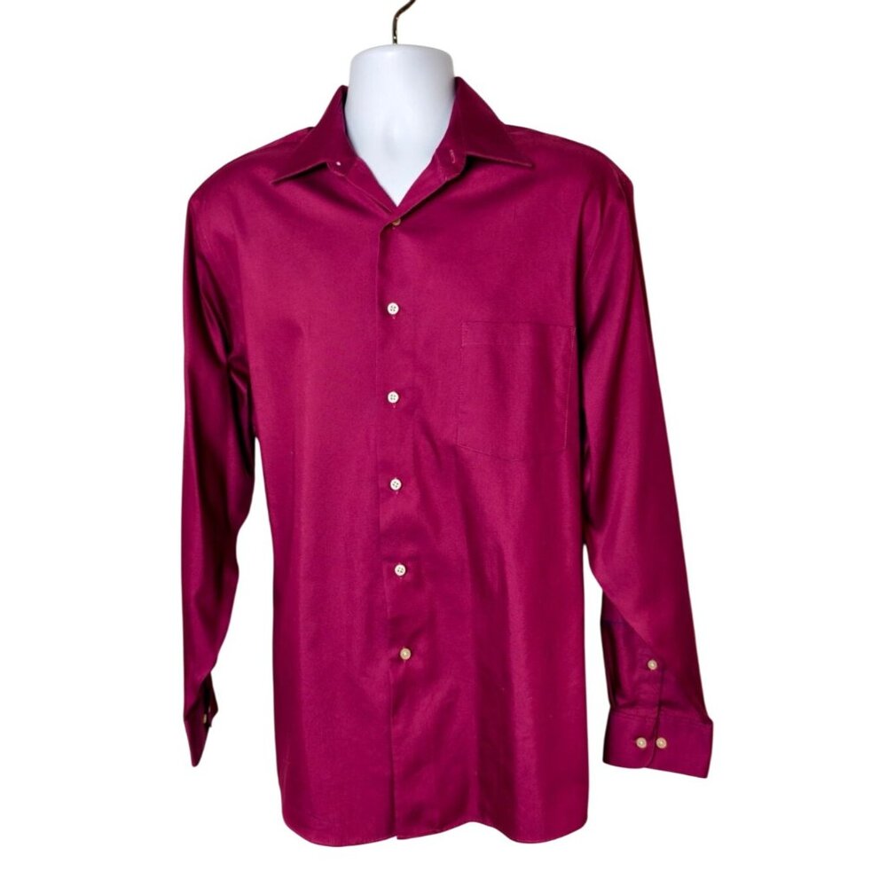 Arrow Mens Wrinkle Free Dress Shirt Red Wine 17 34/35 Classic Fit No Iron Oxford